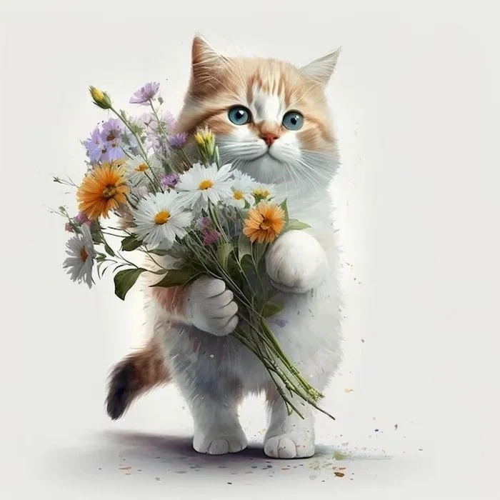 Meme mèo tặng hoa hồng làm dịu dàng thêm mọi cuộc trò chuyện.