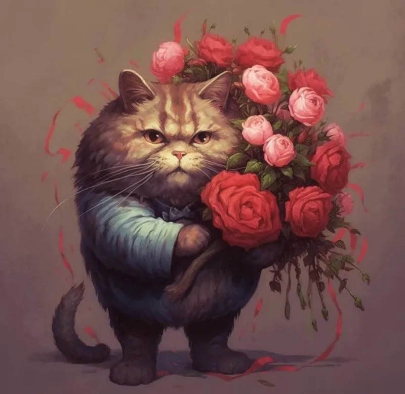 Hình trái tim cute meme mèo tặng hoa là biểu tượng của tình yêu ngọt ngào.