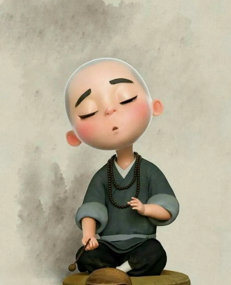 Ảnh phật và chú tiểu mang ý nghĩa tâm linh