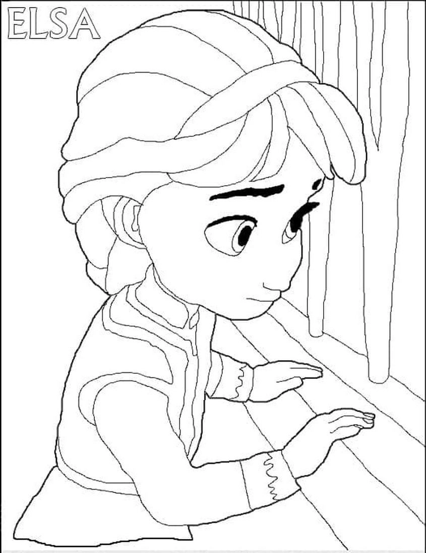 Tranh tô màu Elsa dễ in, phù hợp học tập.
