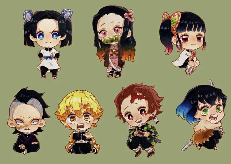 Tận hưởng vẻ ngoài dễ thương của các demon slayer characters chibi tiêu biểu.