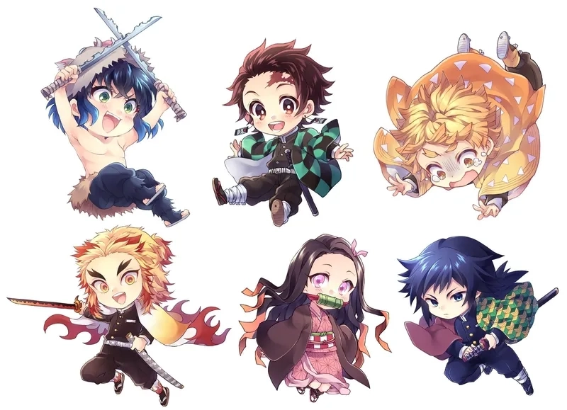 Những khoảnh khắc hài hước và nhẹ nhàng của nhân vật demon slayer anime chibi.